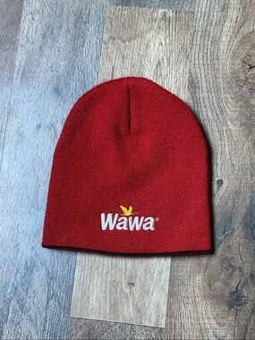 Wawa Red Knit Beanie Hat with Embroidered Logo
